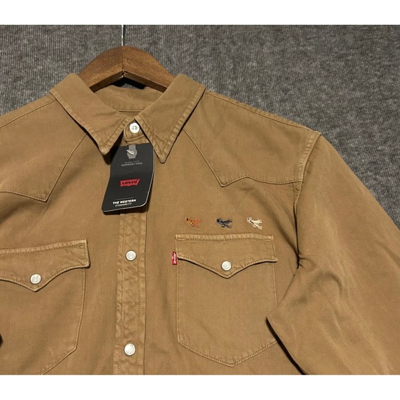 Levis pearl snap shirt yoke long sleeve western tan mens large new standard - Picture 1 of 7